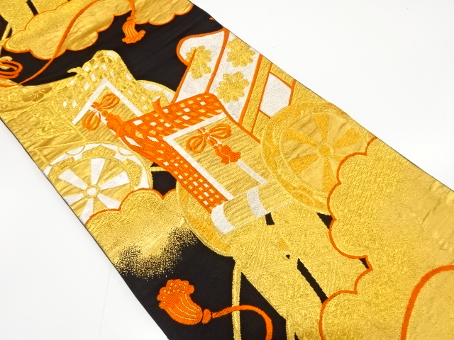 JAPANESE KIMONO / ANTIQUE FUKURO OBI / SILK / WOVEN CARRIAGE